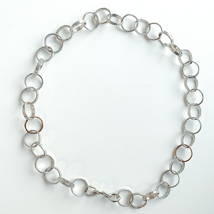 Necklaces: Heavy Textured Link Chain Necklace in Sterling Silver and Bronze