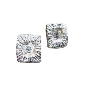Strata Rectangle Stud Earrings – Sterling Silver