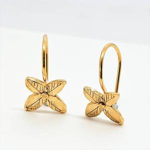 Best Sellers: Four Petal Flower Hoop Earrings - 18ct Gold plate over Sterling Silver