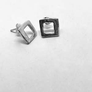 Best Sellers: Modernist Earrings No. 5 - Geometric Cutout Square Stud Earrings in Sterling Silver