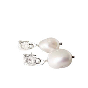 Jewellery Gifts Under 350: Strata Rectangle Pearl Earrings – Sterling Silver