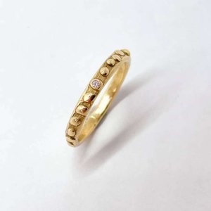 Stacking Rings: Fluid Aqua - 2mm Textured Ring Band with Diamond  in 18ct Yellow Gold