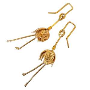 Stylised Golden Fuchsia Flower Pendant Earrings - 18ct Gold Plate