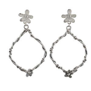 Earrings: Jasmine Flower Hoop Earrings – Sterling Silver Teardrop Hoops