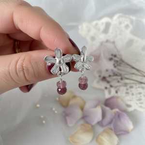 Earrings: Jasmine Drop Earrings with Pink Tourmalines – Sterling Silver