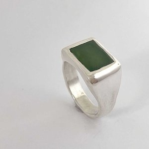 Horoeka Signet Ring | NZ Greenstone (Pounamu) Solid Sterling Silver Signet Ring Size S