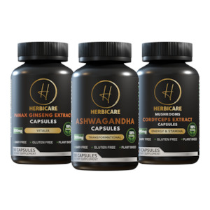 Bundle Offer: Energy & Vitality Boost Capsule Bundle - Ginseng, Ashwagandha, Cordyceps