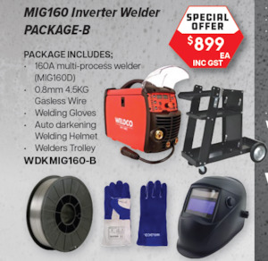 WELDCO 160A Inverter MIG/TIG/ARC Welder 10A plug Package B