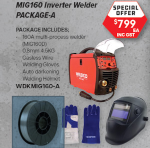 WELDCO 160A Inverter MIG/TIG/ARC Welder 10A plug Package A