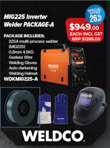 Mig Multi Process: Weldco MIG225 Welder Package-A