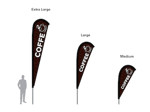 Coffee Teardrop Flag Kit Double Sided Commercial Grade - 3 Sizes - Hercules Instant Shelter