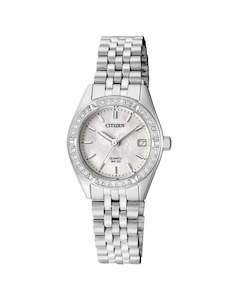 Watches: Ladies Citizen Quartz Silver Dress Watch with Crystals