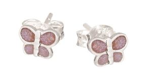 Childrens Jewellery: Children's Sterling Silver Pink Butterfly Studs