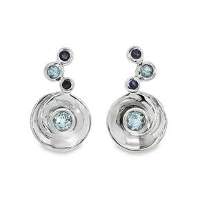 Earrings: Sterling Silver Blue Topaz & Iolite Spiral Earrings