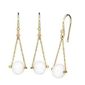 9ct Yellow Gold Fancy Freshwater Pearl & Chain Drop Earrings