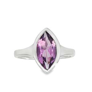 Fashion Jewellery: Sterling Silver Marquise Shaped Amethyst Ring