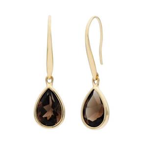 9ct Yellow Gold Smokey Quartz Drop Earrings