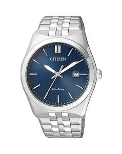 Gifts Under 500: Gents Classic Silver Eco-Drive Watch with Blue Dial