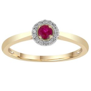 Jewellery Ruby: 9ct Yellow Gold Round Ruby & Diamond Cluster