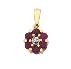 Jewellery Ruby: 9ct Yellow Gold Ruby & Diamond Pendant