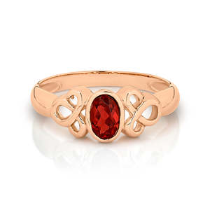 Rings: 9ct Rose Gold Celtic Style Garnet Ring