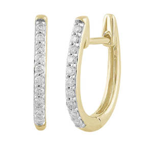 Earrings: 9K Yellow Gold Diamond Set Huggie Earrings