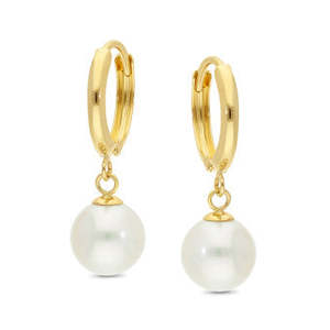 Earrings: 9ct Yellow Gold White Freshwater Pearl Huggie Earrings