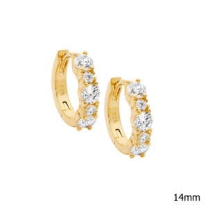 Earrings: Sterling Silver Gold Plate Cubic Zirconia Hoops