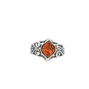 Sterling Silver Natural Baltic Amber Filagree Ring
