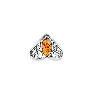 Sterling Silver Natural Baltic Amber Filagree Ring