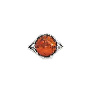 Sterling Silver Natural Baltic Amber Crown Style Ring