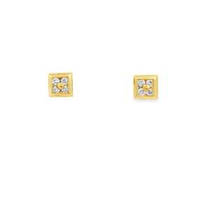 Gold Jewellery: 9k Yellow Gold Natural Diamond Square Studs
