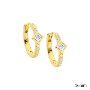 Sterling Silver Gold Plated Huggie Earrings with Cubic Zirconia