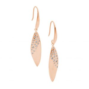 Stainless Steel Rose Gold Plate Crystal Set Drop Earrings