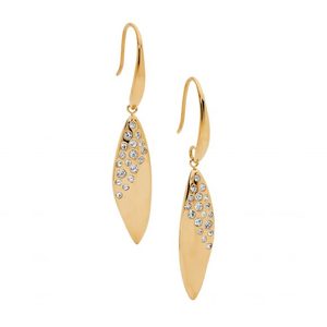 Ellani Collections: Stainless Steel Gold Plate Crystal Set Drop Earrings