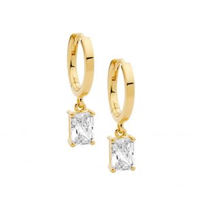 Ellani Collections: Sterling Silver Gold Plate CZ Huggies