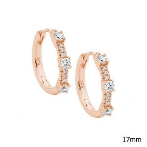Sterling Silver Rose Gold Plate White CZ Hoops