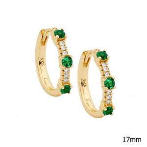 Earrings: Sterling Silver Gold Plate Green & White CZ Hoops