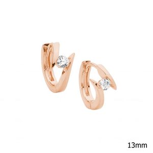 Sterling Silver Twist CZ Huggies with Rose Gold Plate