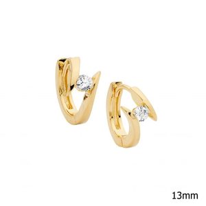 Sterling Silver Twist CZ Huggies with Gold Plate