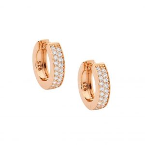 Sterling Silver Rose Gold Plate CZ Pave Set Hoops