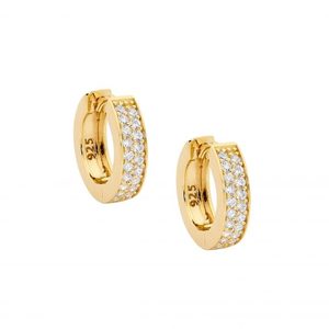 Sterling Silver Gold Plate CZ Pave Set Hoops