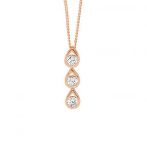 Sterling Silver Rose Gold Plate Teardrop Necklace with Cubic Zirconia