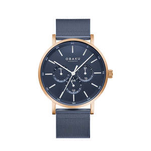 Obaku Ege Dress Watch Navy Blue & Rose Gold