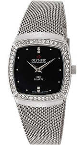 Watches: Olympic Ladies Dress Watch with Black Crystal Set Dial