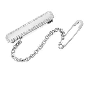 Children's Sterling Silver rectangle brooch with non-precious safety chain