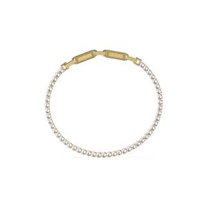 Fashion Jewellery: White Crystal Tennis Bracelet Logo Gold-Tone Buckle