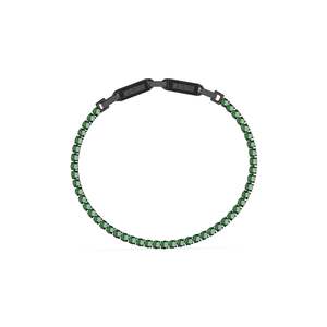 Fashion Jewellery: Green Crystal Tennis Bracelet Logo Black Buckle