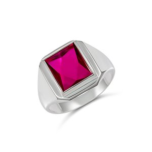 Jewellery Ruby: 12x10mm rectangle synthetic Ruby gents ring.ï¿½