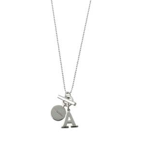 Silver Jewellery: FINE BALL CHAIN NECKLACE WITH TOGGLE & INITIAL